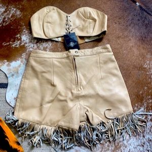 Vintage leather fringe cowgirl shorts and top